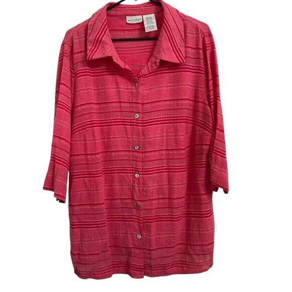 WHITE STAG STRIPE HALF SLLEVE BUTTON UP SHIRT PINK 16W PLUS SIZE - Picture 1 of 9